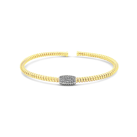 Italian vermeil single row bangle with cluster cz diamonds in center