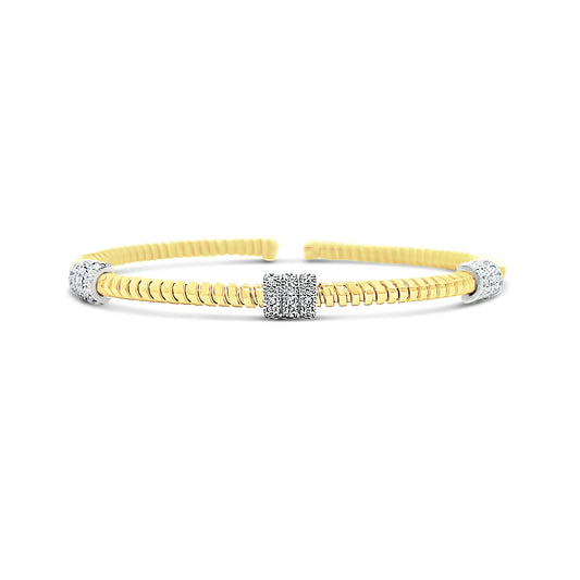 Italian vermeil single row bangle with 3 cz diamond rings