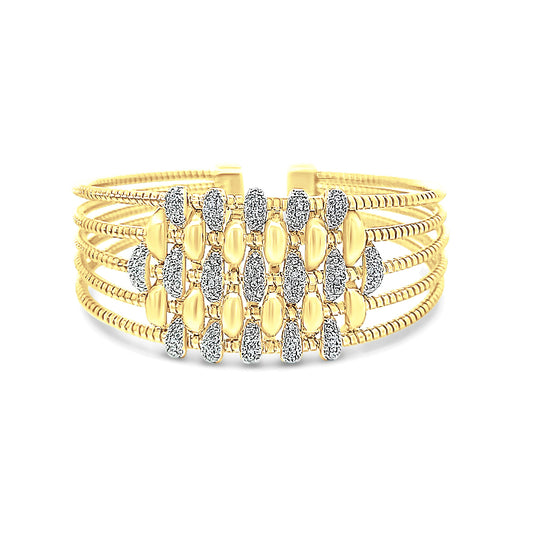 Italian vermeil multi row cuff with patterned cz diamonds