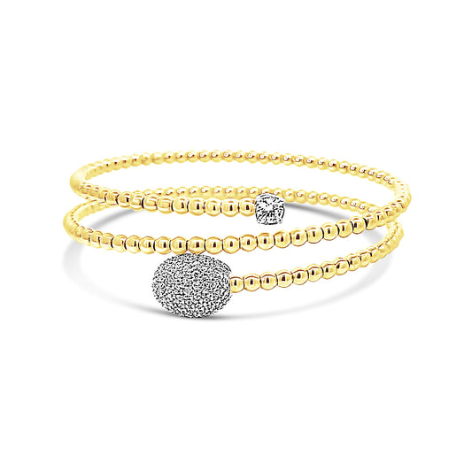 Italian vermeil wrap around gold beaded bangle with oval shape cz diamond at end