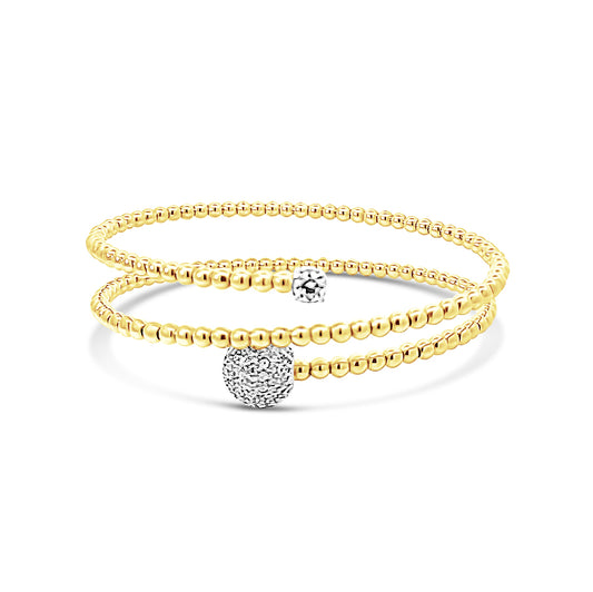 Italian vermeil wrap around gold beaded bangle with round shape diamond cz on end