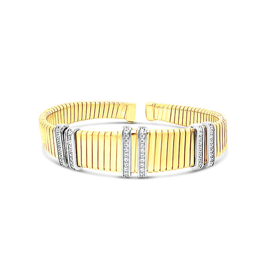 Italian vermeil thick gold cuff with diamond cz bars