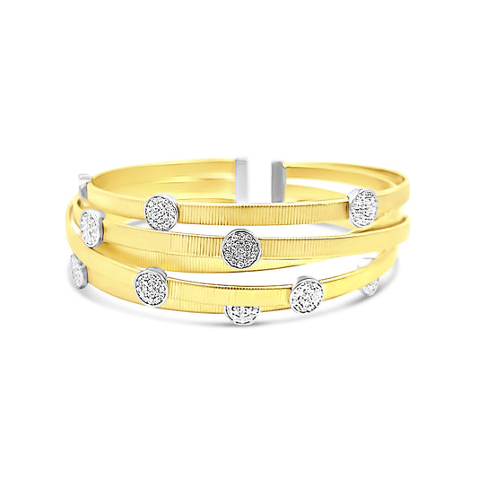 Italian vermiel matte crisscross bangle with cz diamond clusters