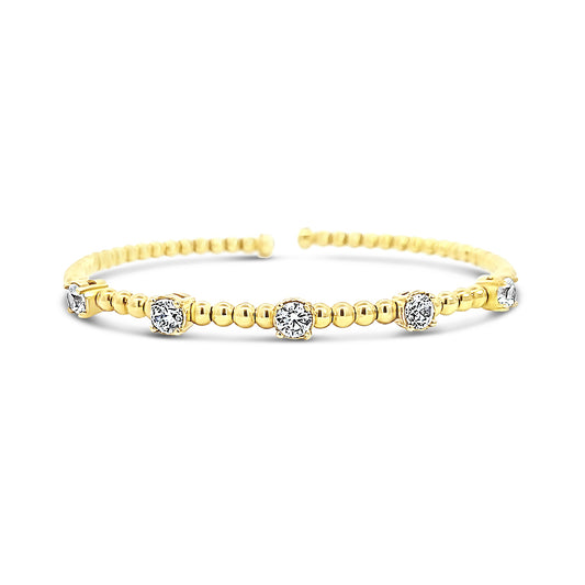 Italian vermeil single row beaded bangle with cz diamond studs