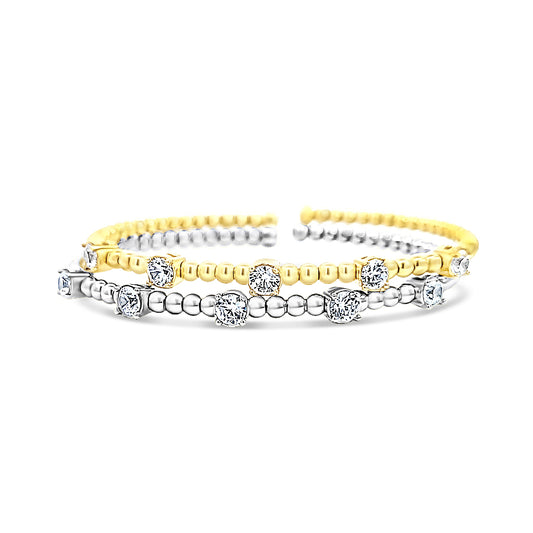 Italian vermeil single row beaded bangle with cz diamond studs