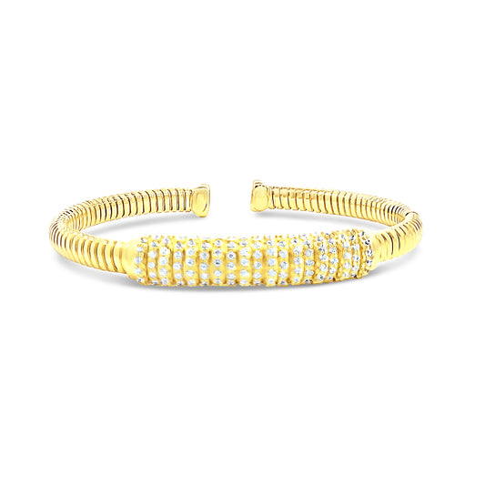 Italian vermeil coil wrapped bangle with cz diamond bar in center