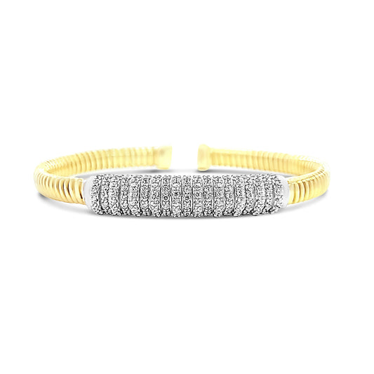 Italian vermeil coil wrapped bangle with cz diamond bar in center