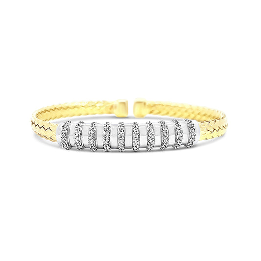 Italian vermeil weave bangle with patterned cz diamond rings on bar