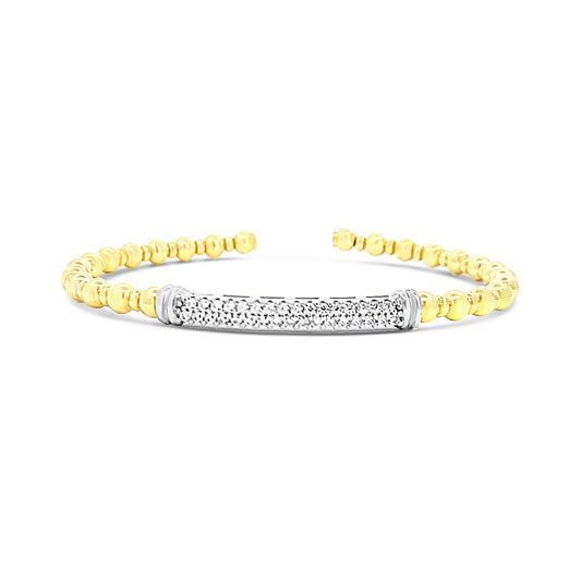 Italian vermeil gold ball bangle with cz diamond bar