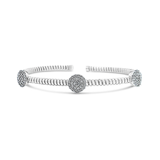 Italian vermeil coil wrapped bangle with cz pave round discs