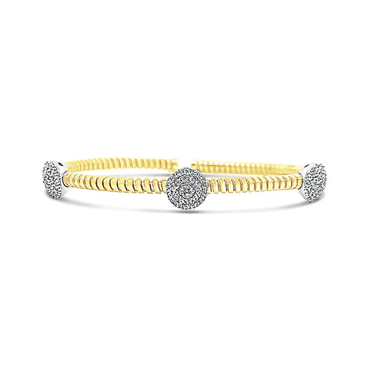 Italian vermeil coil wrapped bangle with cz pave round discs