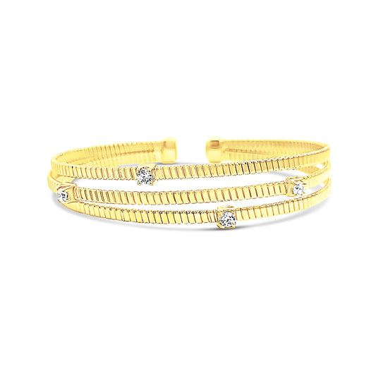 Italian vermeil three row bangle with scattered cz diamond studs