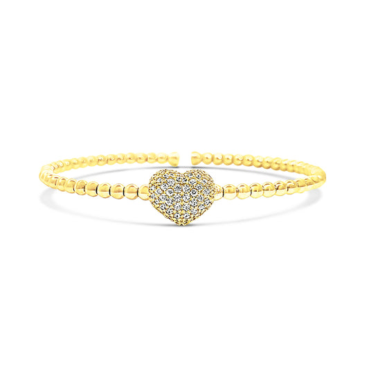 Italian vermeil gold beaded bangle with heart pave in center