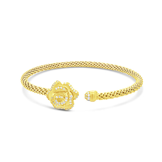 Italian vermeil mesh open bangle with flowers on ends