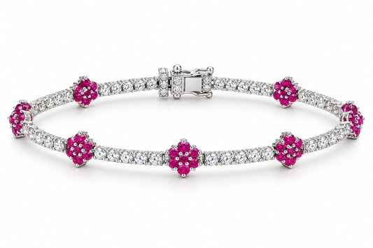 White Ruby Flower Tennis Bracelet