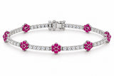 White Ruby Flower Tennis Bracelet