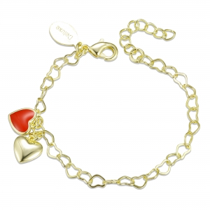 Kids heart chain bracelet with red and gold colored double heart charm