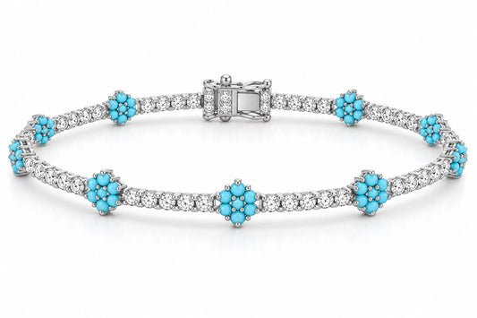 White Turquoise Flower Tennis Bracelet