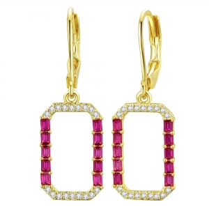 Hanging ruby rectangular earring