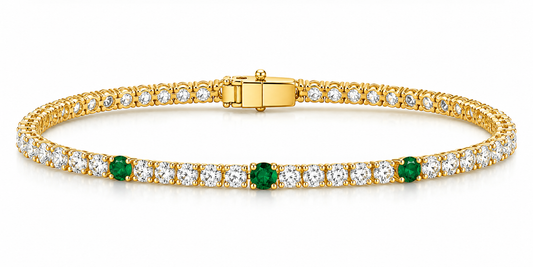Yellow 3 Emerald Stone Tennis Bracelet