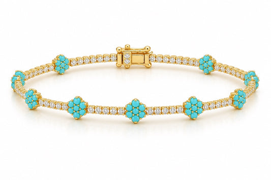 Yelliow Turquoise Flower Tennis Bracleet
