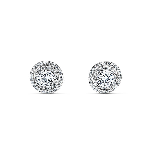 Sterling silver double halo cz diamond earring