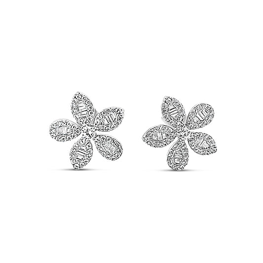 Sterling silver floral earring with baguette in center