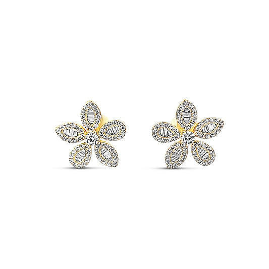 Sterling silver yellow baguette floral earring