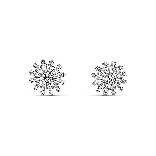 Sterling silver white starburst stud earring