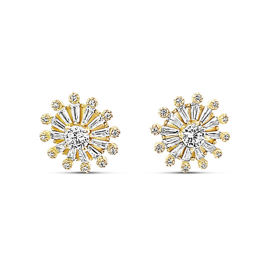 Sterling silver baguette star burst earring