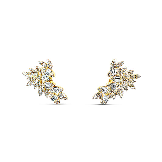 Sterling silver cluster stud with pave and baguette diamond