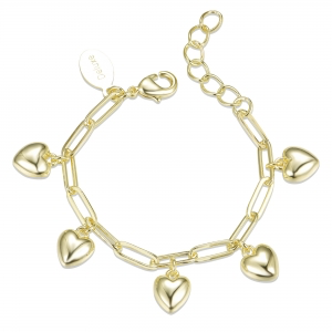 Kids gold paperclip bracelet with puffed heart charms