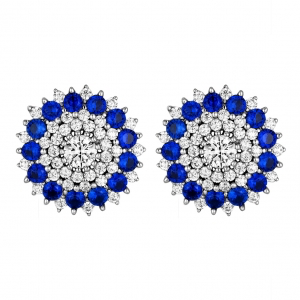 Sterling silver cluster earring with row of sapphire cz’s