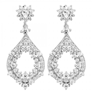 Sterling silver diamond shaped open earring with cz diamond