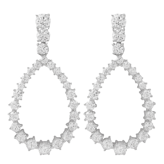 Sterling silver open teardrop shape earring with graduating cz diamonds