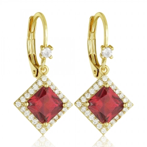 Surgical steel diamond shaped hanging earring with ruby center