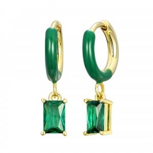 Surgical steel enamel green earring with emerald hanging down