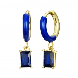 Surgical steel blue enamel with sapphire hanging earring