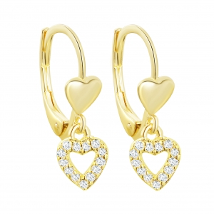 Surgical steel hypoallergenic Hanging open heart with cz diamond earring