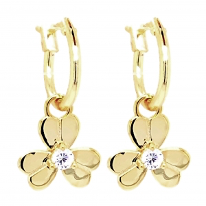 Shiny hanging gold flower earring with cz diamond