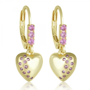 Surgical steel hypoallergenic Hanging puffed heart earring with color