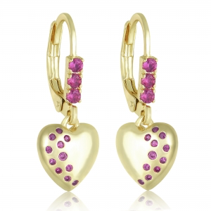 Surgical steel hypoallergenic Hanging puffed heart earring with color