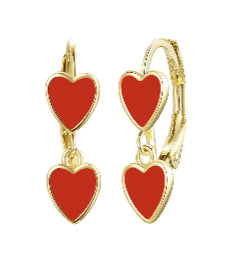 Surgical steel hypoallergenic Double hanging red heart earring