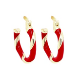 Surgical steel hypoallergenic gold and red hoop earring