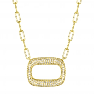 Sterling silver pave open square necklace on paper clip chain