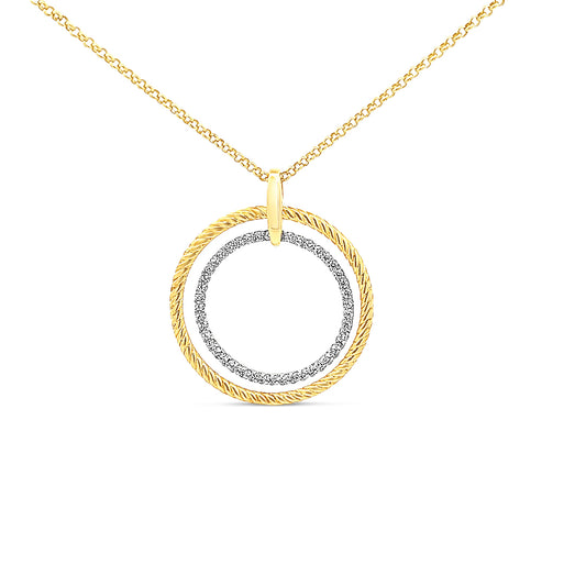 Sterling silver double circle pendant with gold and cz diamonds