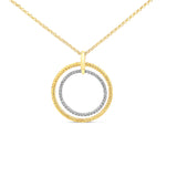 Sterling silver double circle pendant with gold and cz diamonds