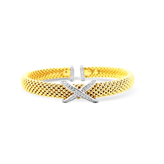 Italian luxury mesh bangle with x crossover in center