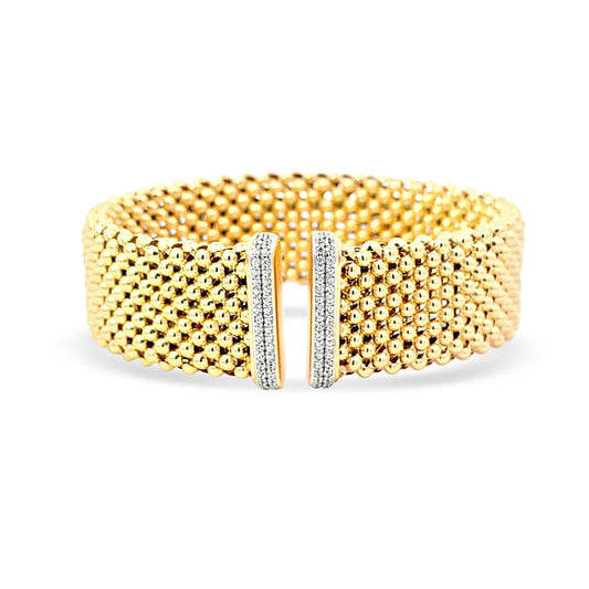 Italian luxury larger mesh open front bangle with cz diamond on edges