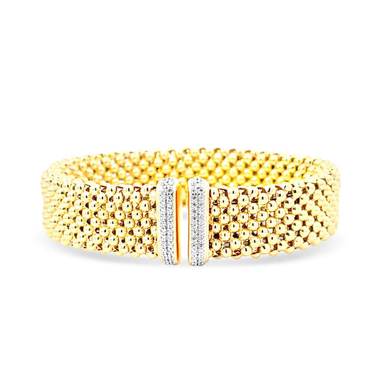 Italian medium sized luxury open mesh bangle with cz diamond edges